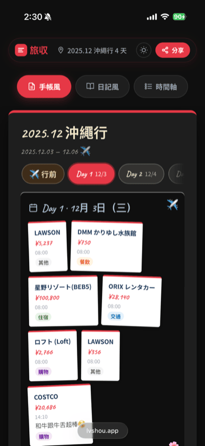 旅行手帳畫面